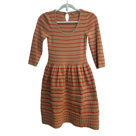 Knitted and Knotted Anthropologie Size Small S Beige Orange Stripe Sweater Dress - Picture 1 of 4